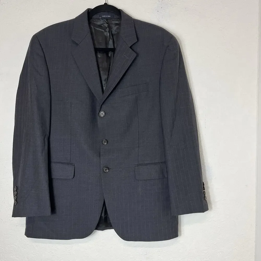 Ralph Ralph Lauren Grey Striped Blazer single breasted 3 button size 40S Wool